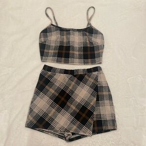 Matching Plaid Crop Top & Skirt Set- Size Small